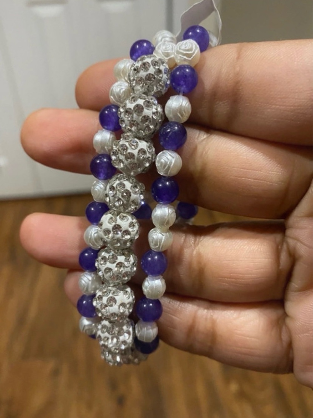 Amethyst & Howlite Rhinestone Healing Stacked Bracelets - Picture 2 of 9